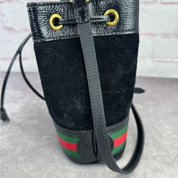 Gucci Crossbody Ophidia Web Black Suede Mini Drawstring Bucket - Picture 4 of 12